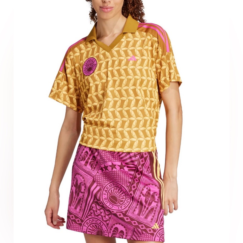 Adidas x Farm Rio Tiro Tee Gold Ochre/Semi Spar - Size Small - NWT